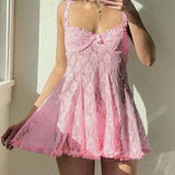 Y2K Aesthetic Lace Dress Pink Sleeveless A Line Lolita Japanese Mini Dresses Beach Party Outfit Kawaii Clothes Hot 90s