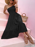 PrettysWomen-Smocked Single Shoulder Sleeveless Dress